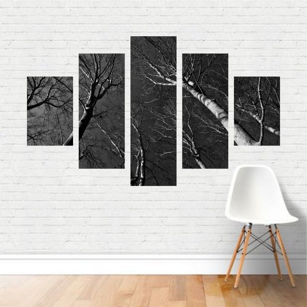 Quadro Preto e Branco Árvores Mortas Floresta Noite Canvas