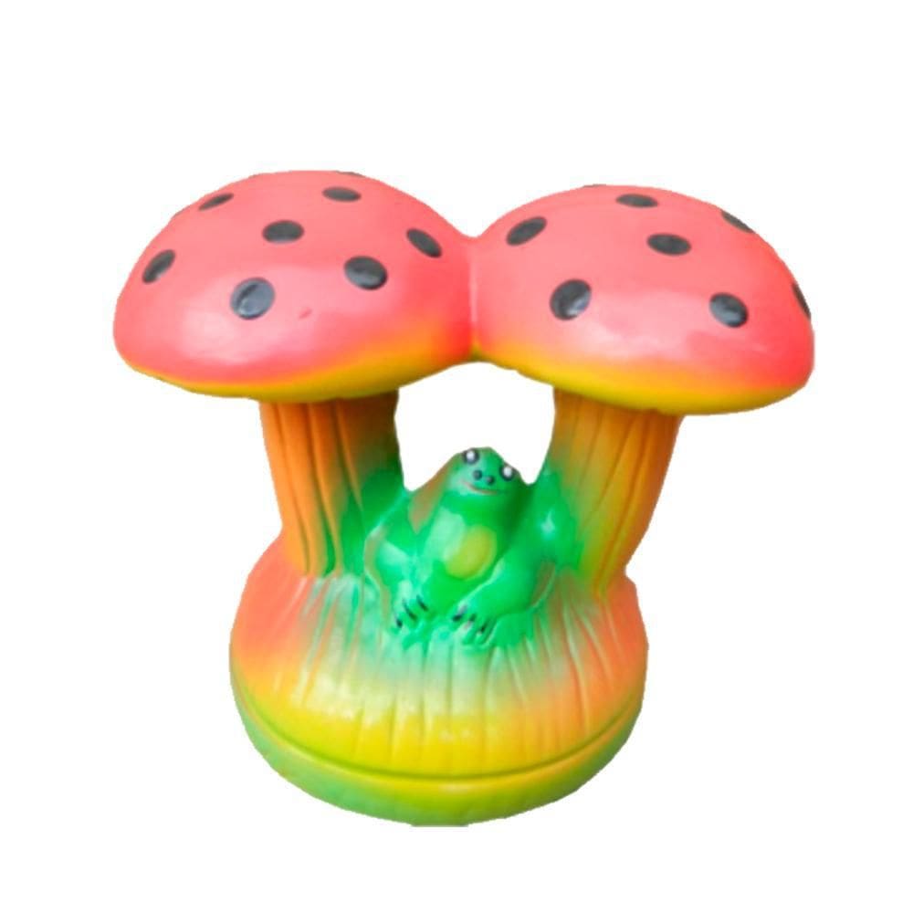 Cogumelo Duplo Com Sapo Em Cerâmica Casa E Jardim Decor