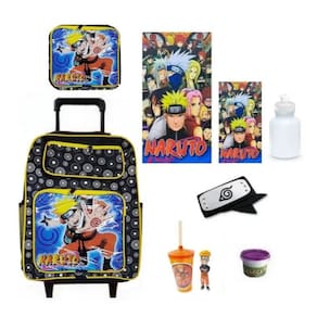 Kit Mochila Escolar Naruto Lancheira Bandana Com 8 Itens