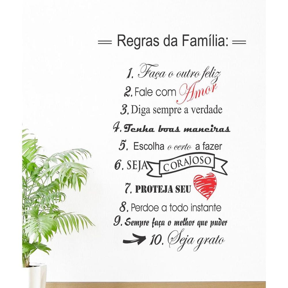 Adesivo Decorativo De Parede Frases Regras Da Família