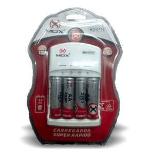 Carregador Com 4 Pilha Recarregável 2600mah Aa Mox