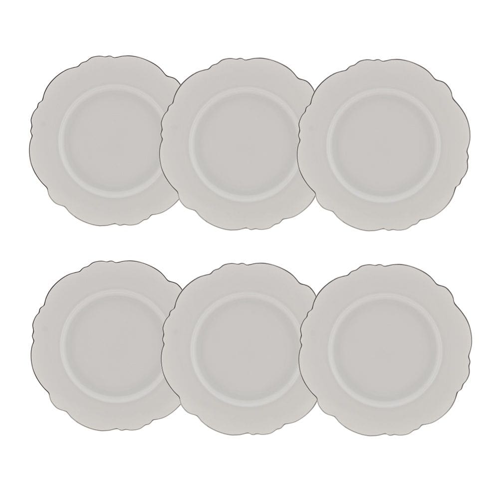 Cj 6 Pratos Rasos de Porcelana Branca Maldivas C/Filete Prata 28cm Wolff