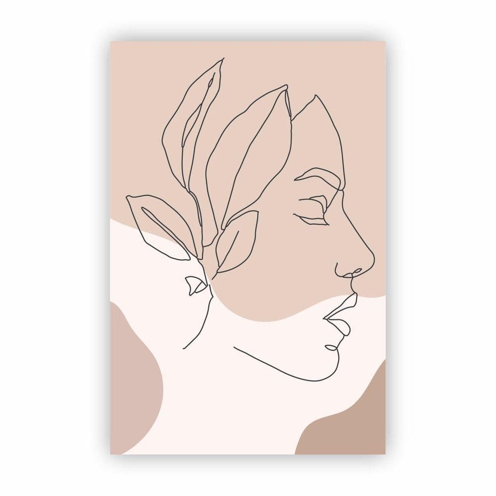 Quadro Canvas Desenho De Mulher E Planta Minimalista 30X40Cm
