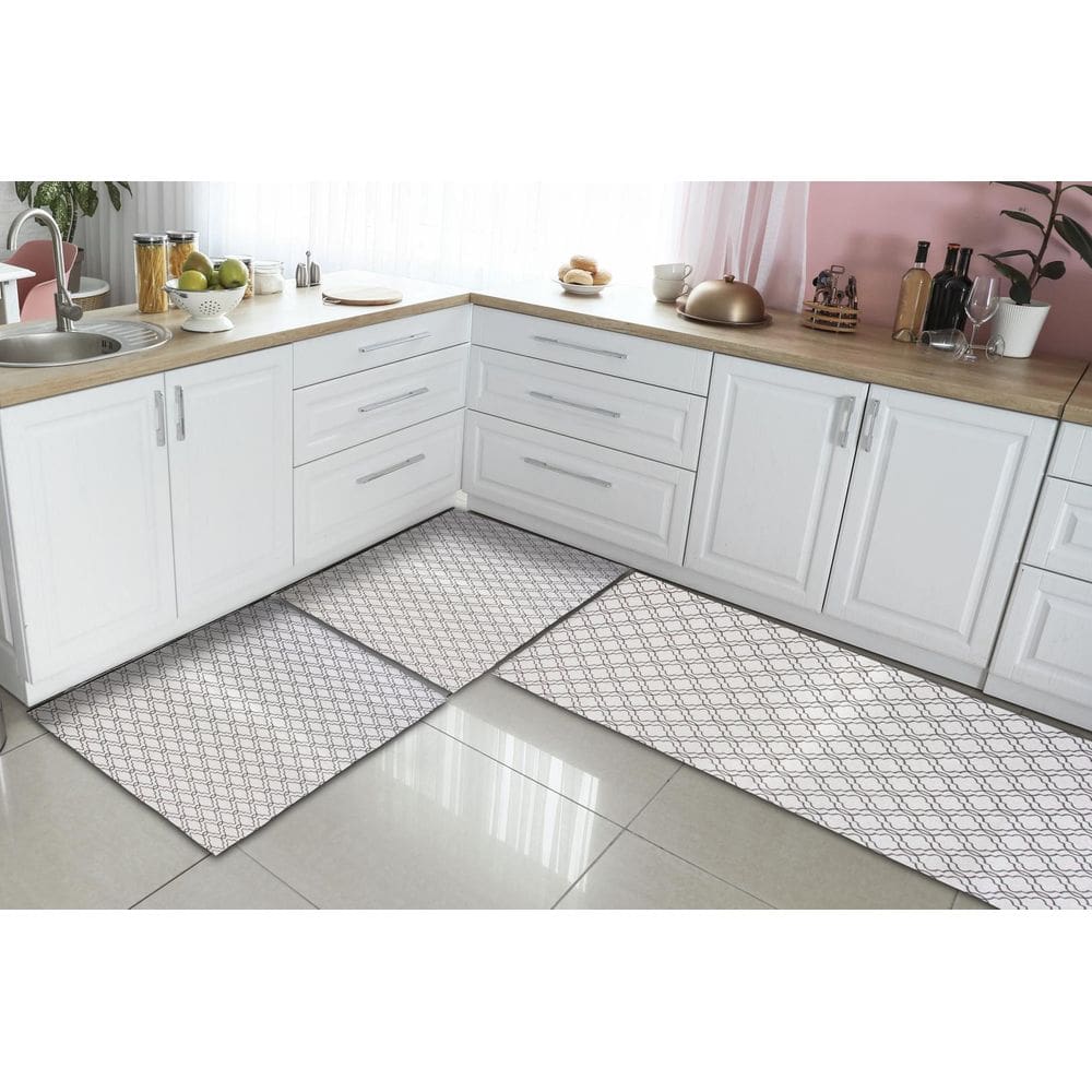 Kit Tapetes E Passadeira Cozinha 3 Peças Geométrico Branco