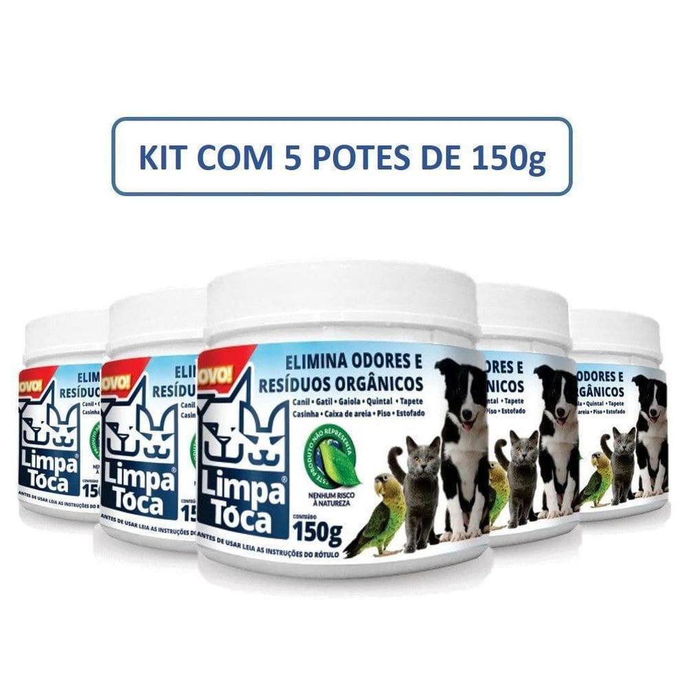 Kit Limpa Tóca Com 5 Potes De 150 G Eliminador De Odores Pet - Tira Cheiro De Xixi