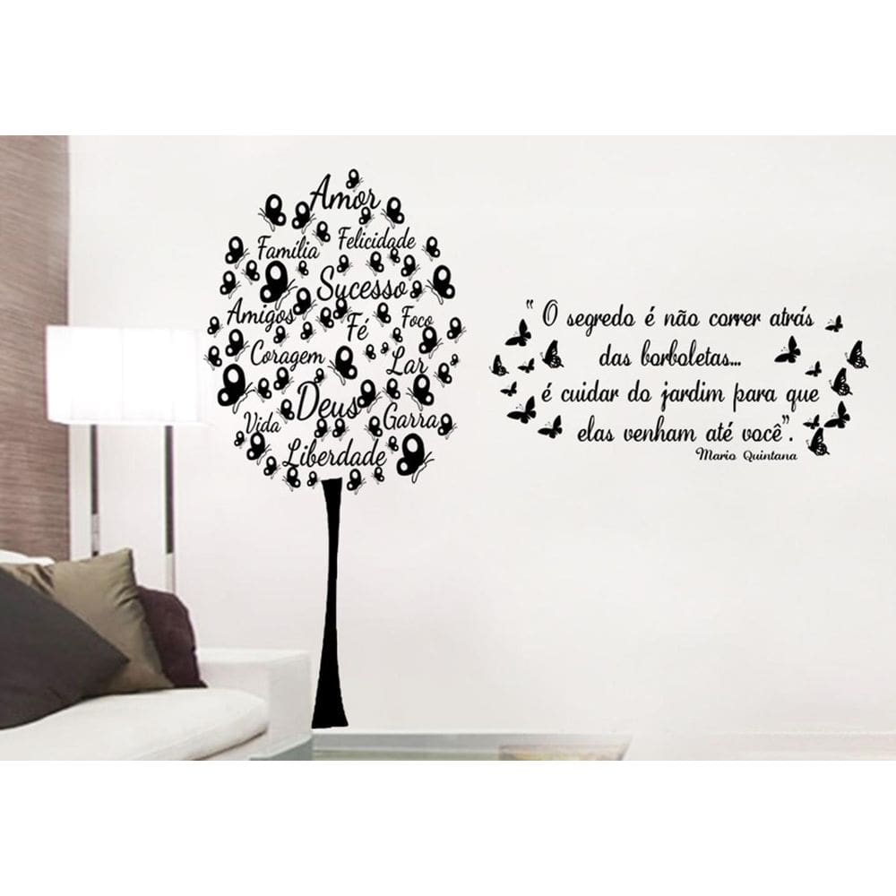 Adesivo Decorativo De Parede Árvore De Borboleta E Frases