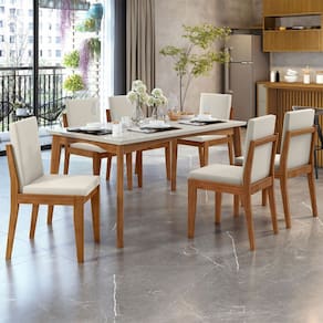 Mesa de Jantar 6 Lugares Monalisa Lady com Vidro Marrom Naturall/Off White - Nesher