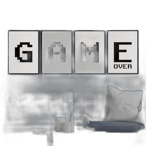 Kit Quadros Game Over Preto E Branco 33X24Cm - 4 Peças