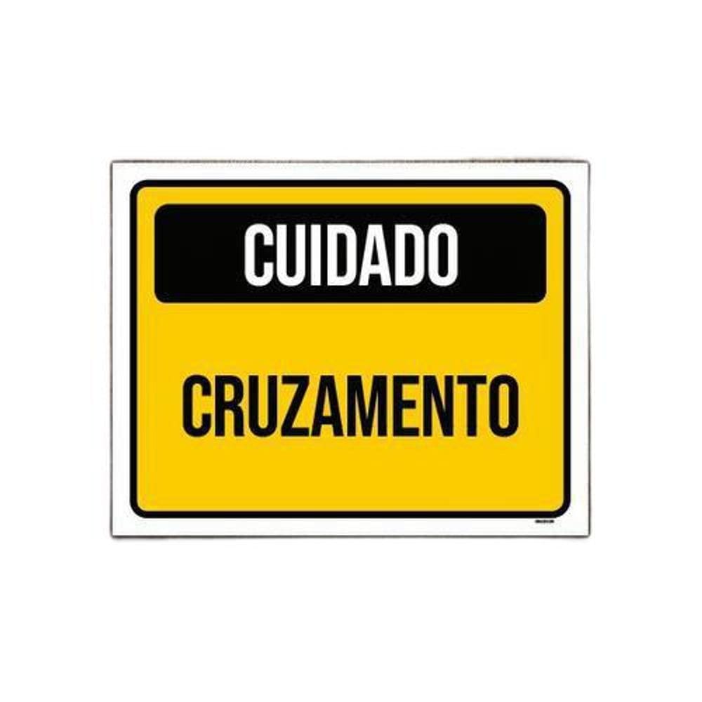 Kit 5 Placas De Sinalização Cuidado Cruzamento