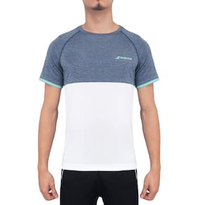 Camiseta Babolat Play Neck Tee Branca e Azul Mesclado