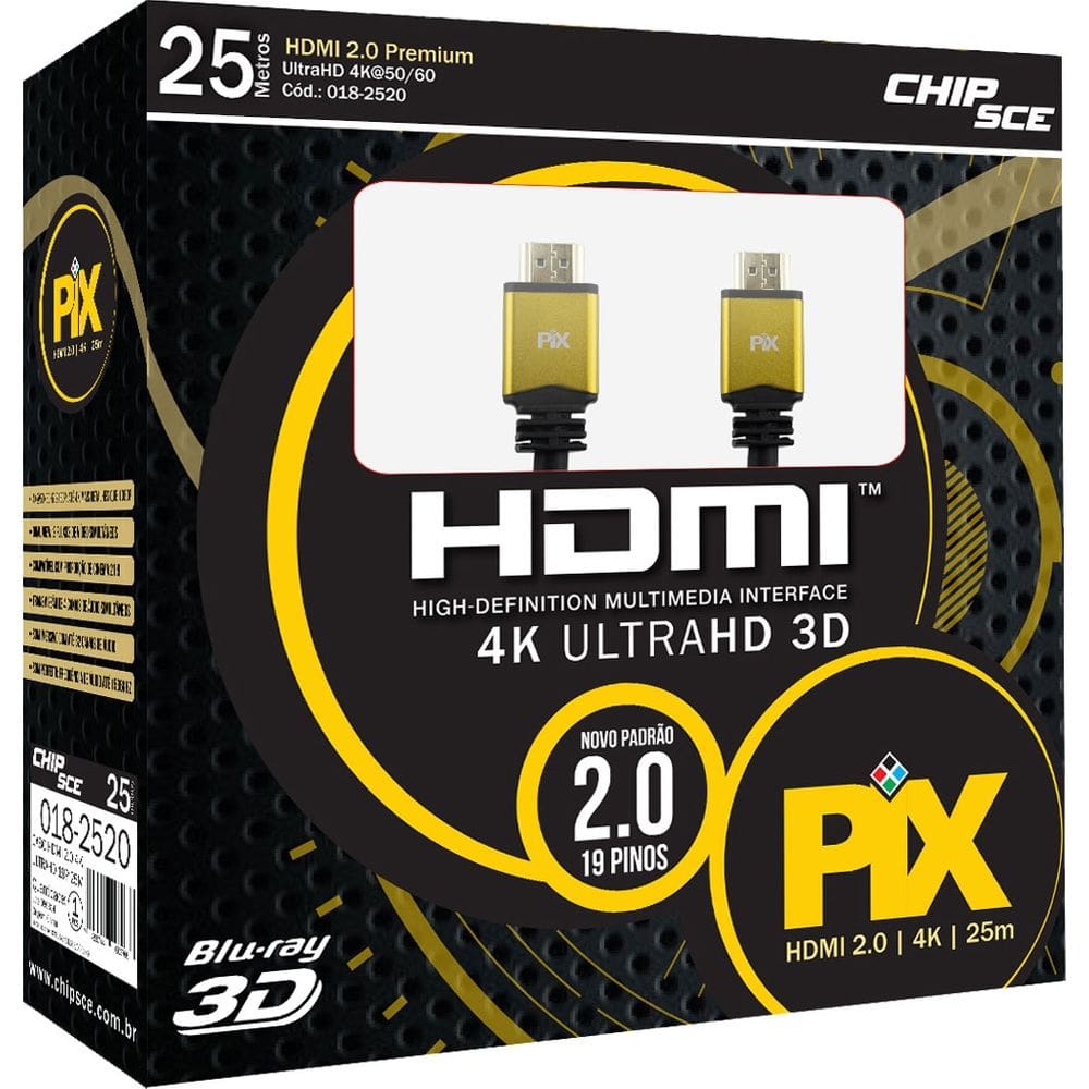 Cabo Hdmi 2.0 Premium 25 Metros 018-2520 Chip Sce repetidor