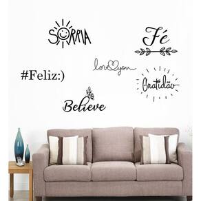 Adesivo Decorativo E Palavras Gratidão Sorria Feliz Fé