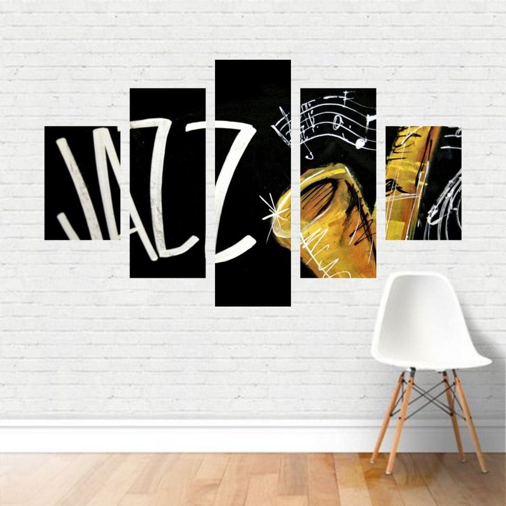 Quadro Música Jazz Saxofone Notas Musicais Instrumento Canvas