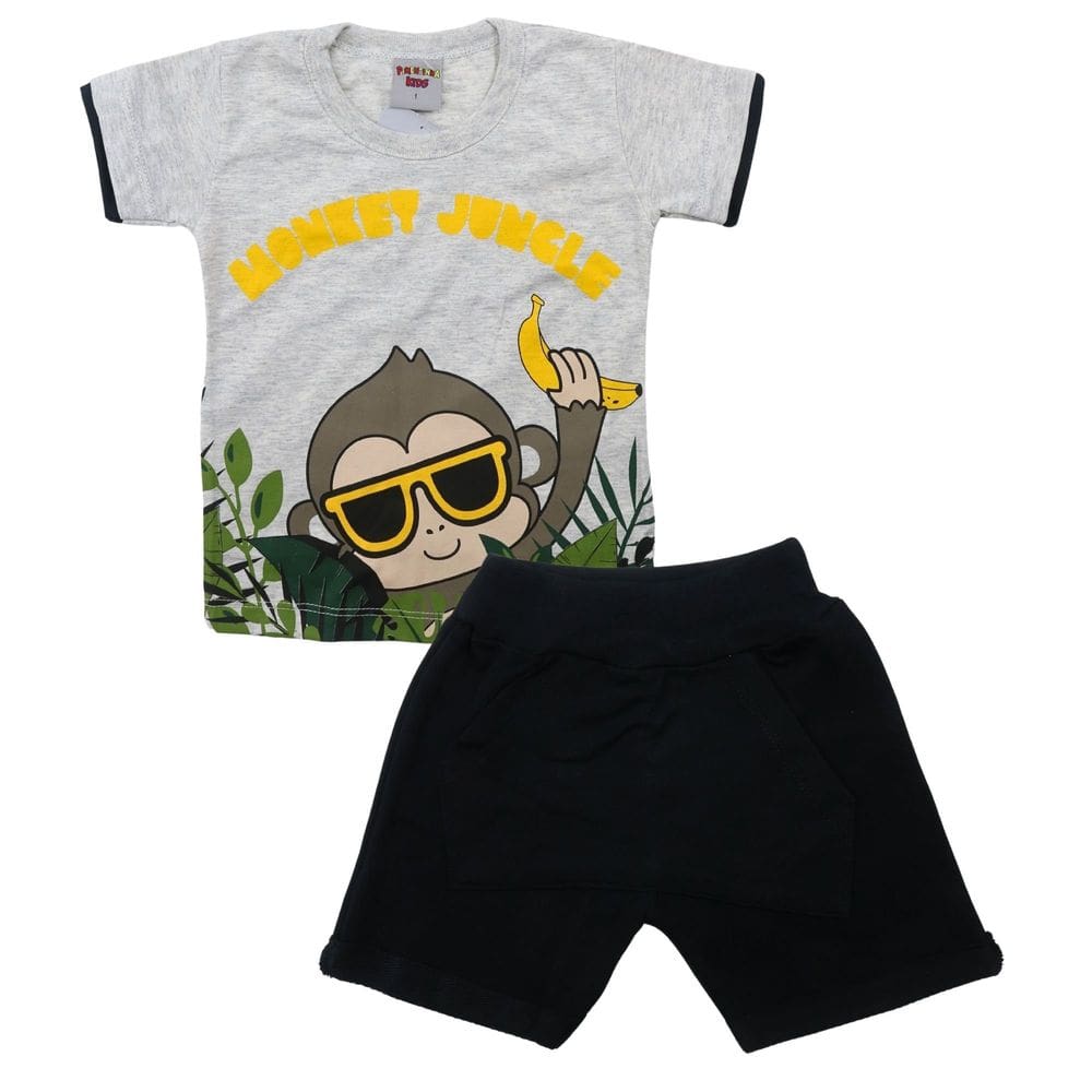 Conjunto Infantil Menino Camiseta Macaquinho Bermuda Bolsos