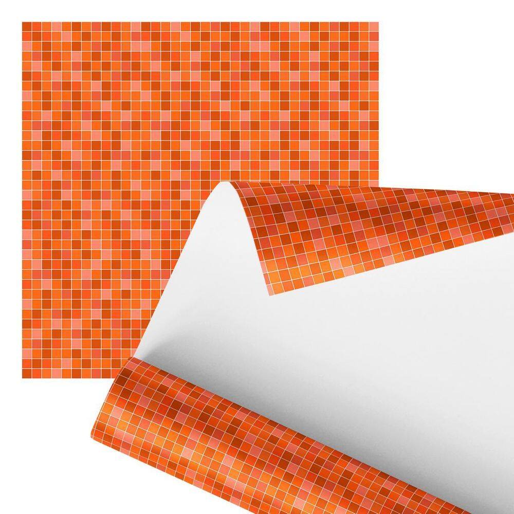 Papel De Parede Adesivo Azulejo Pastilha Laranja 2,80M