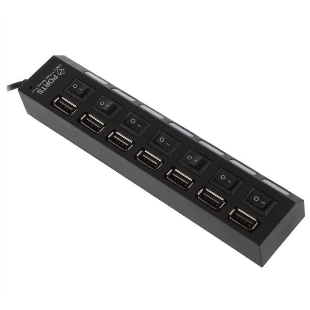 Hub Usb Md9 7 Portas 2.0 Barra Preto C/Interruptor De Energia