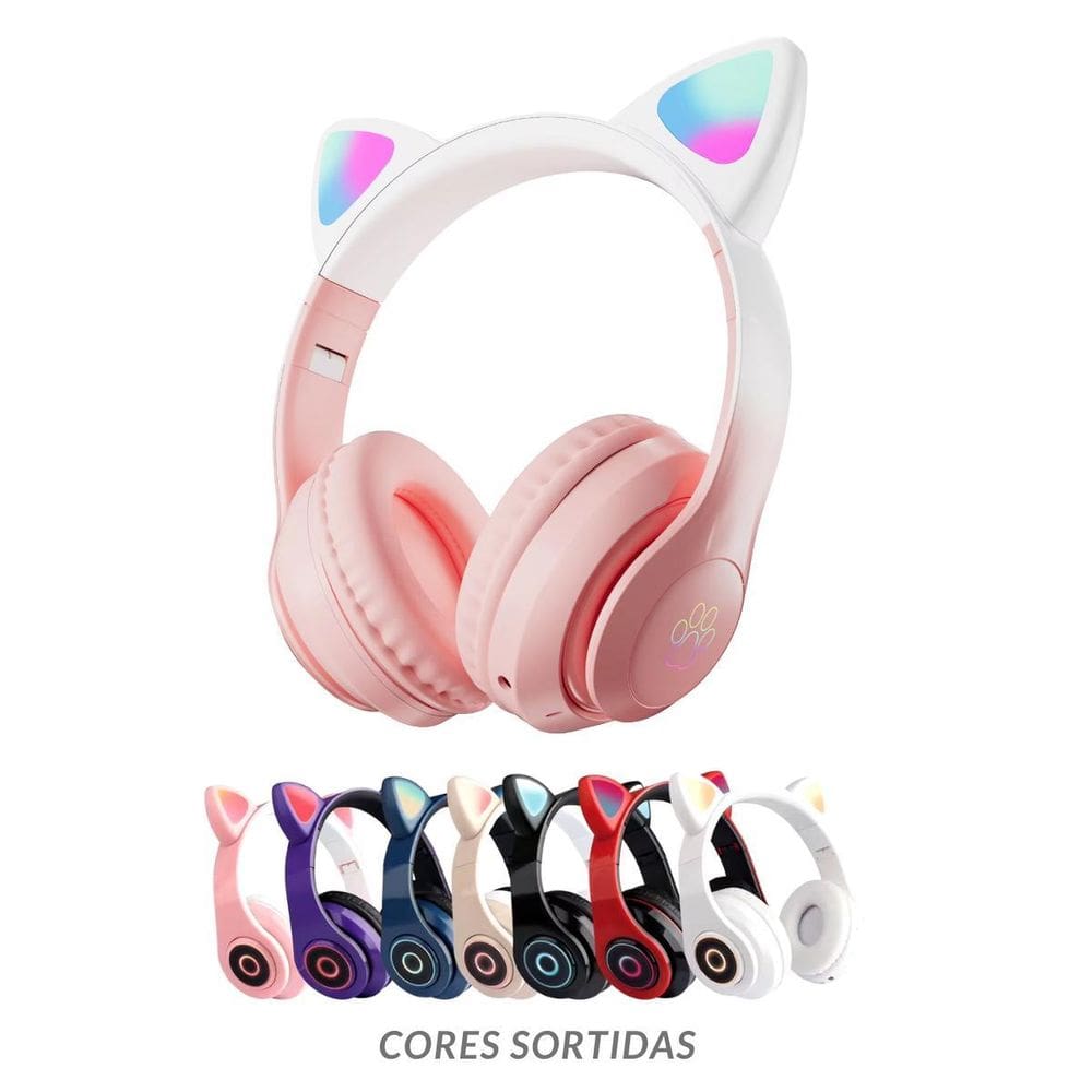 Fone Bluetooth Infantil Gatinho Led Colorido Para Jogos