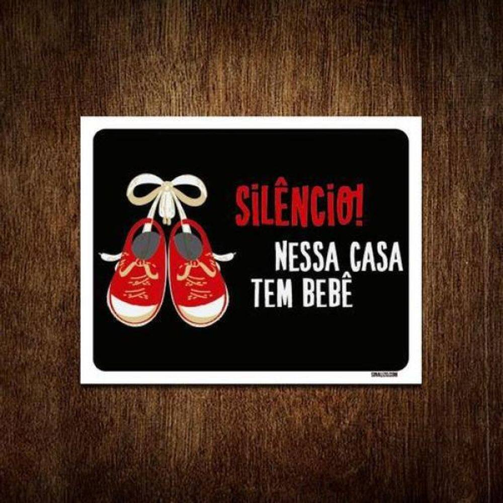 Placa Silêncio Nessa Casa Tem Um Bebê Vermelho 36X46