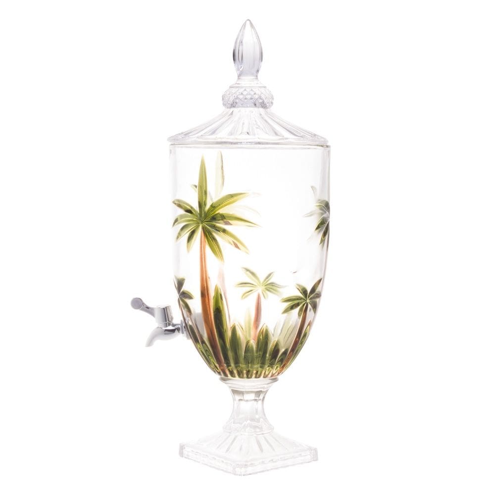 Dispenser Suqueira de Cristal C/Pé e Tampa Palm Tree Handpaint 4 Litros Wolff
