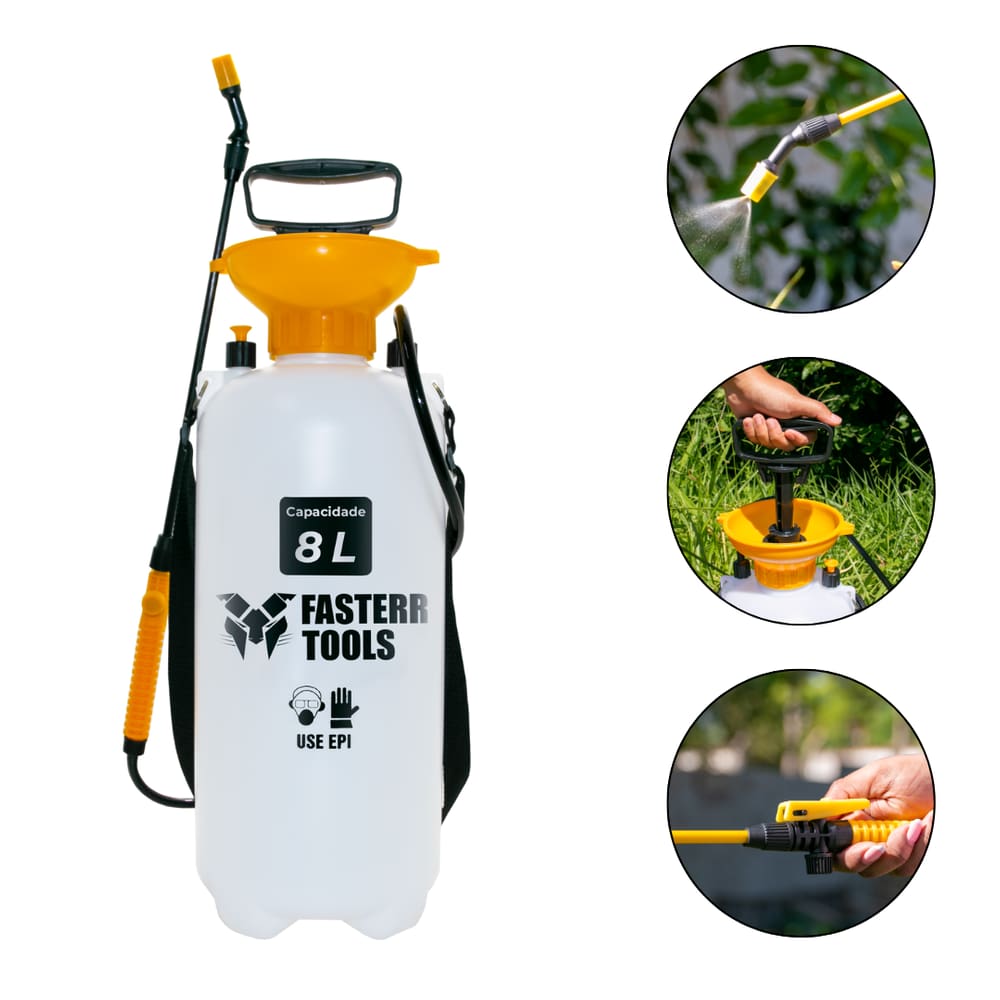 Pulverizador Borrifador Manual com Bomba e Mangueira 8 Litros Fasterr - FST030