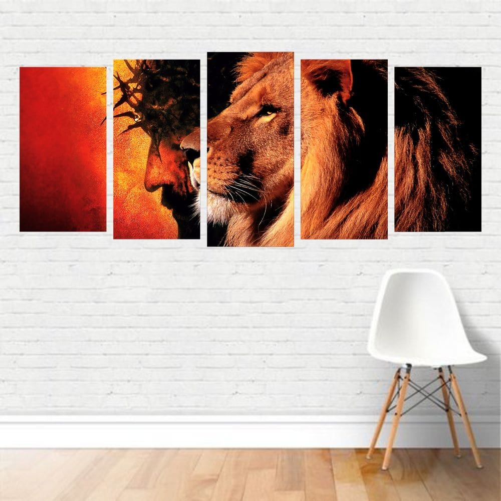 Quadro Religião - Leão De Judá E Jesus Coroa Espinhos Canvas