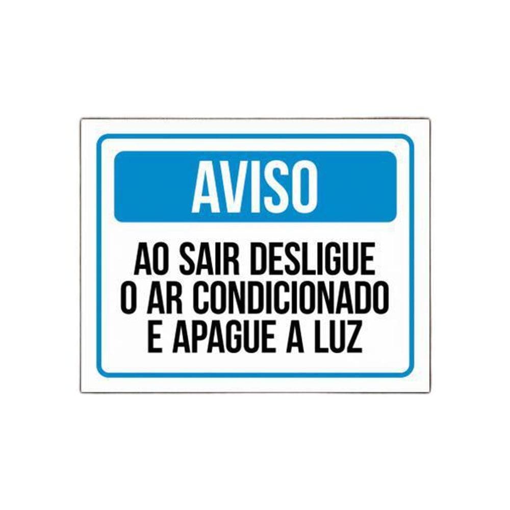 Placa Aviso Ao Sair Desligue O Ar Condicionado E Apague Luz