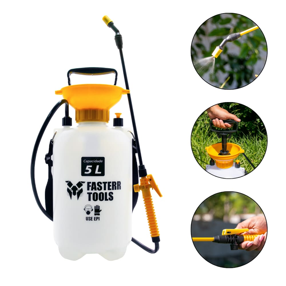Pulverizador Borrifador Manual com Bomba e Mangueira 5 Litros Fasterr - FST029