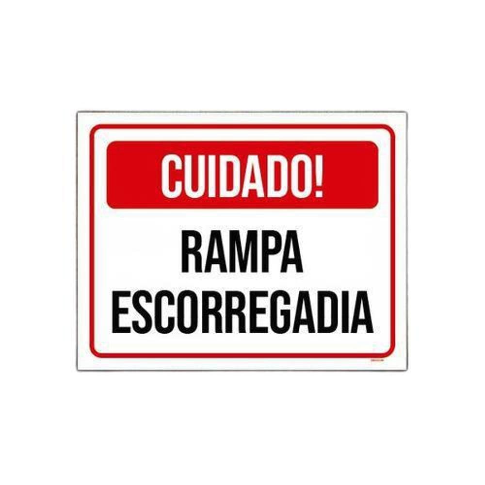 Placa Sinalização Cuidado Rampa Escorregadia 18x23cm 10un
