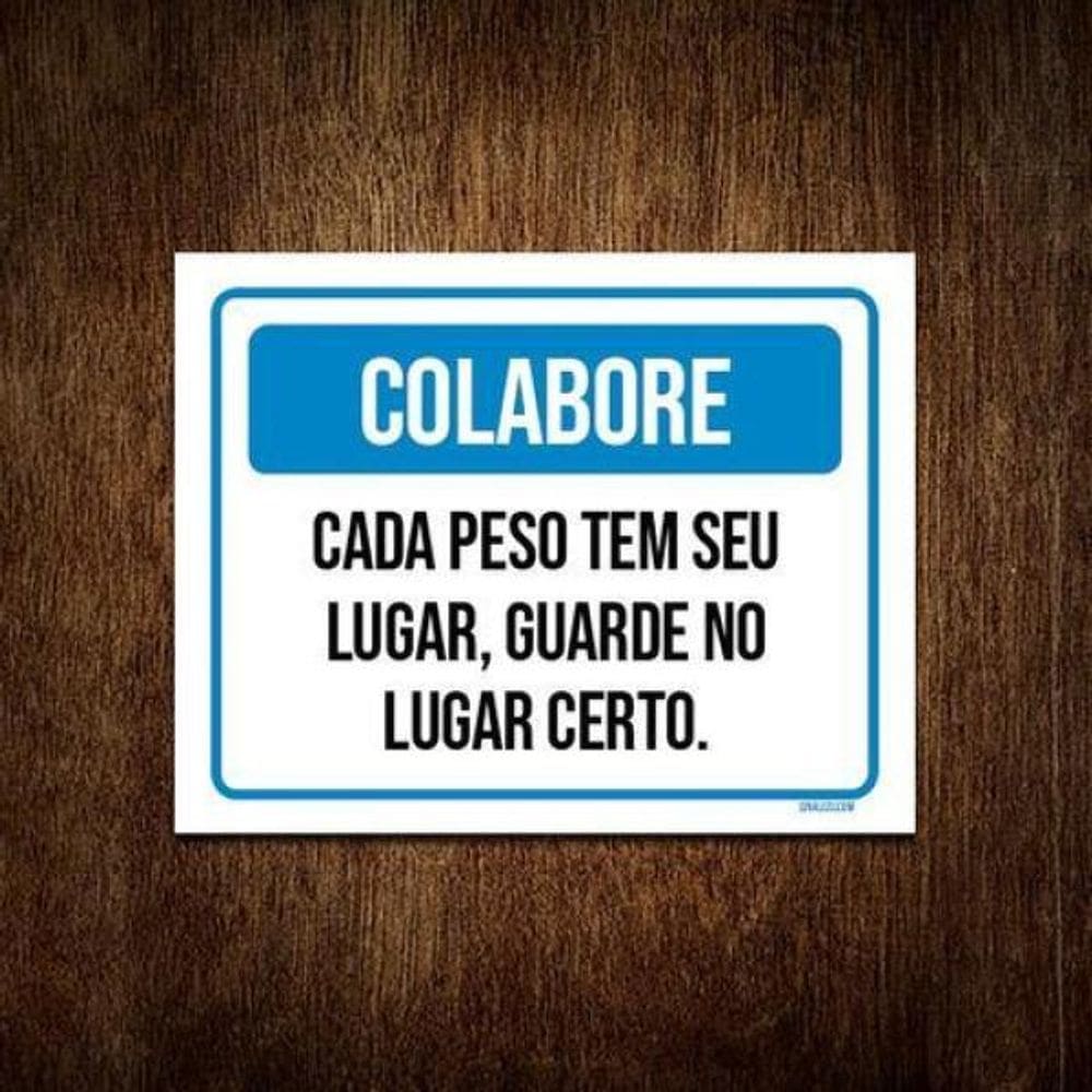 Kit 5 Placa Academia - Colabore Cada Peso Tem Seu Lugar