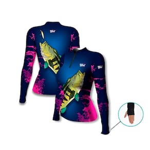 Camiseta Pesca Esportiva Mar Negro Infantil Feminina Tucunaré Rosa Premium UV50+