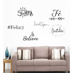 Adesivo Decorativo E Palavras Gratidão Sorria Feliz Fé