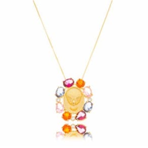 Colar Espírito Santo Cristais Coloridos Banhado Ouro 18K