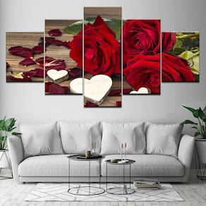 Quadros Decorativos 5 Peças Buque Rosas Vermelhas Arranjos