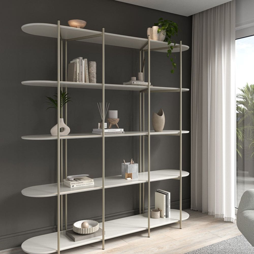 Estante para Sala de Estar 180 Cm Enya Off White/Champanhe