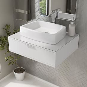 Bancada Blu 60cm com Vidro com Furo e Cuba Duna Branco