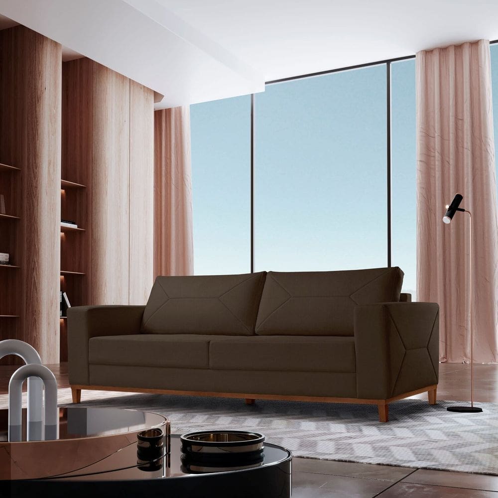 Sofá Roma 3 Lugares Veludo 2,40cm X 90cm X 85cm Marrom