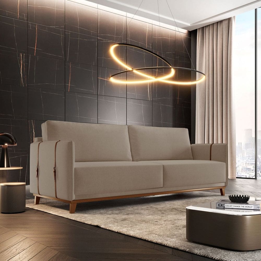 Sofá 3 Lugares Bouclê 156cm Dubai Bege