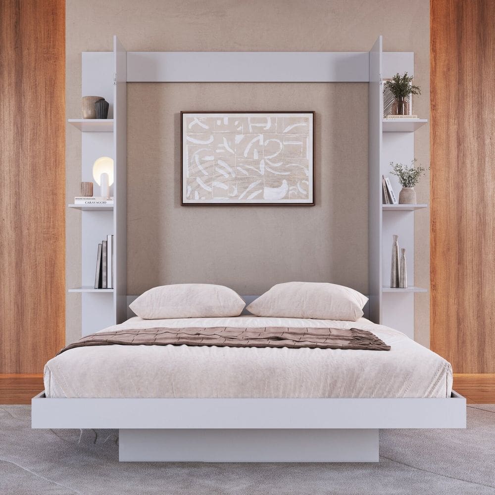 Cama Casal Articulável Vertical com Estante 140 Vancouver Branco