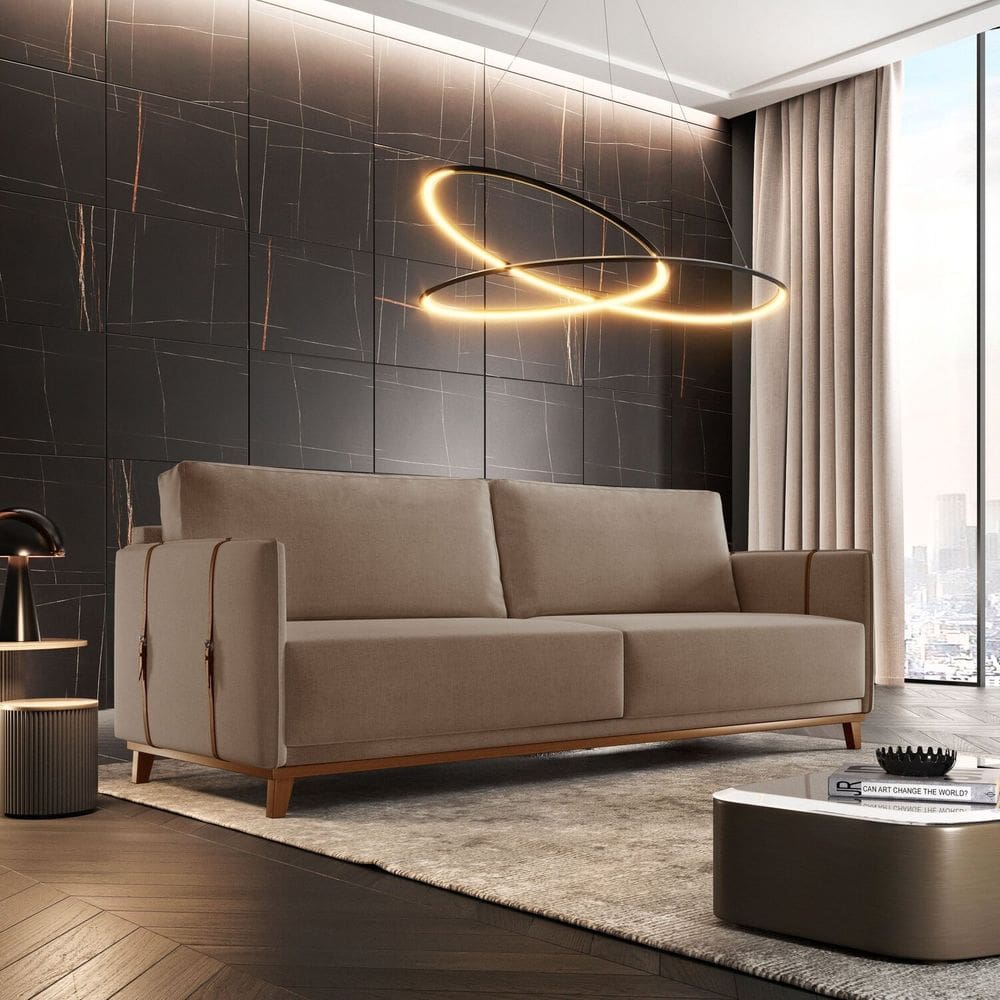 Sofá 3 Lugares Veludo 196 Cm Dubai Bege