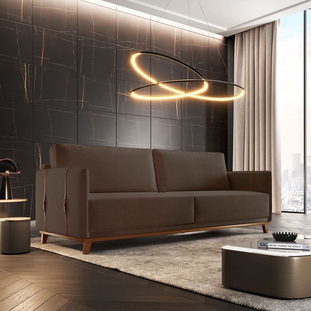Sofá 3 Lugares Veludo 216 Cm Dubai Marrom