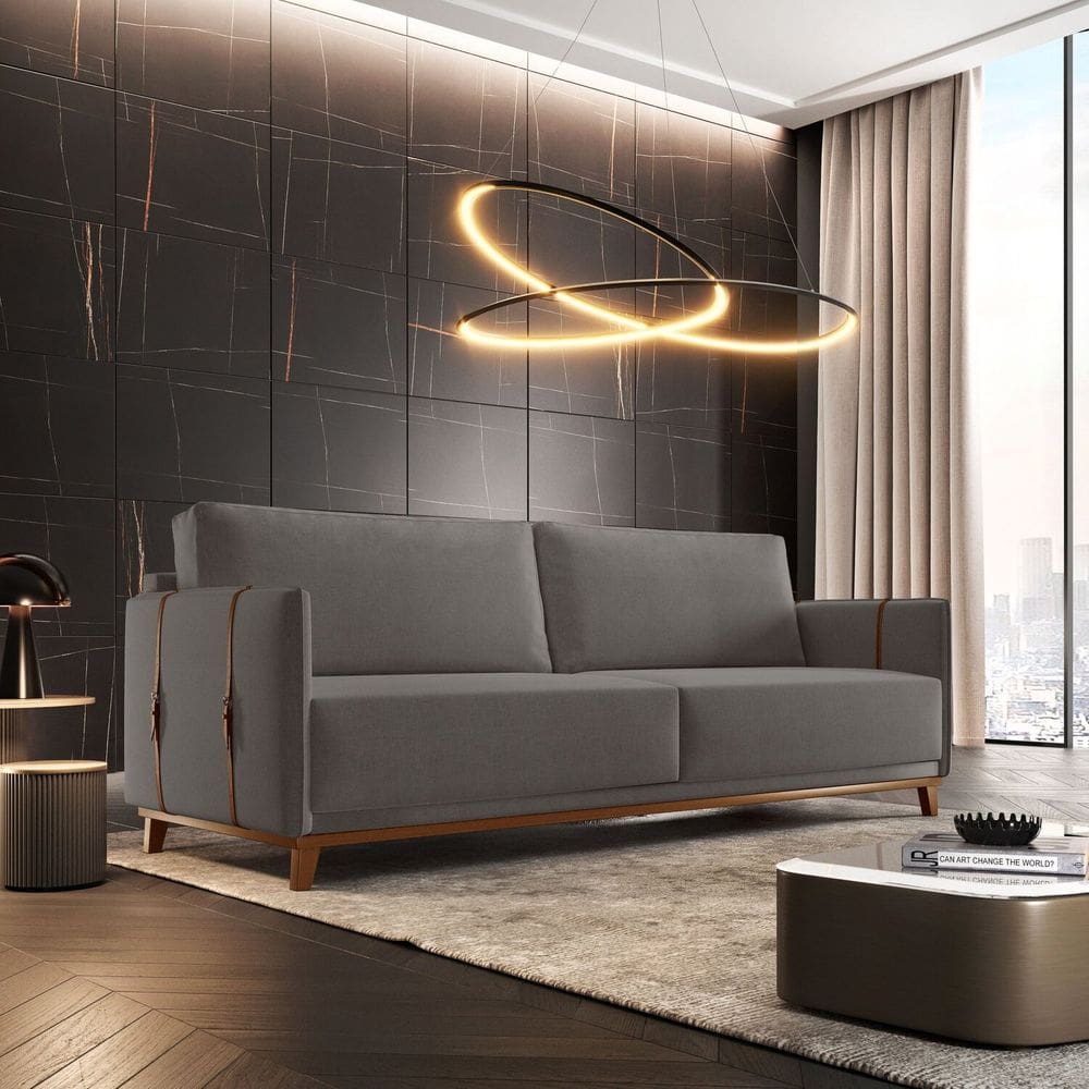 Sofá 3 Lugares Bouclê 216cm Dubai Cinza