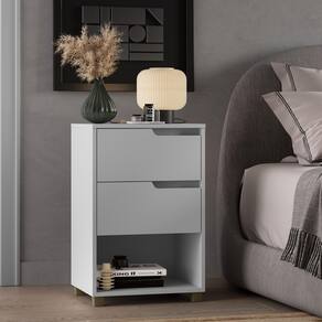 Mesa Cabeceira em Mdf com 2 Gavetas e 1 Nicho da Vinci Branco