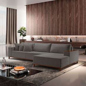 Sofá com Chaise 4 Lugares Bouclê 290 Cm Grécia Cinza