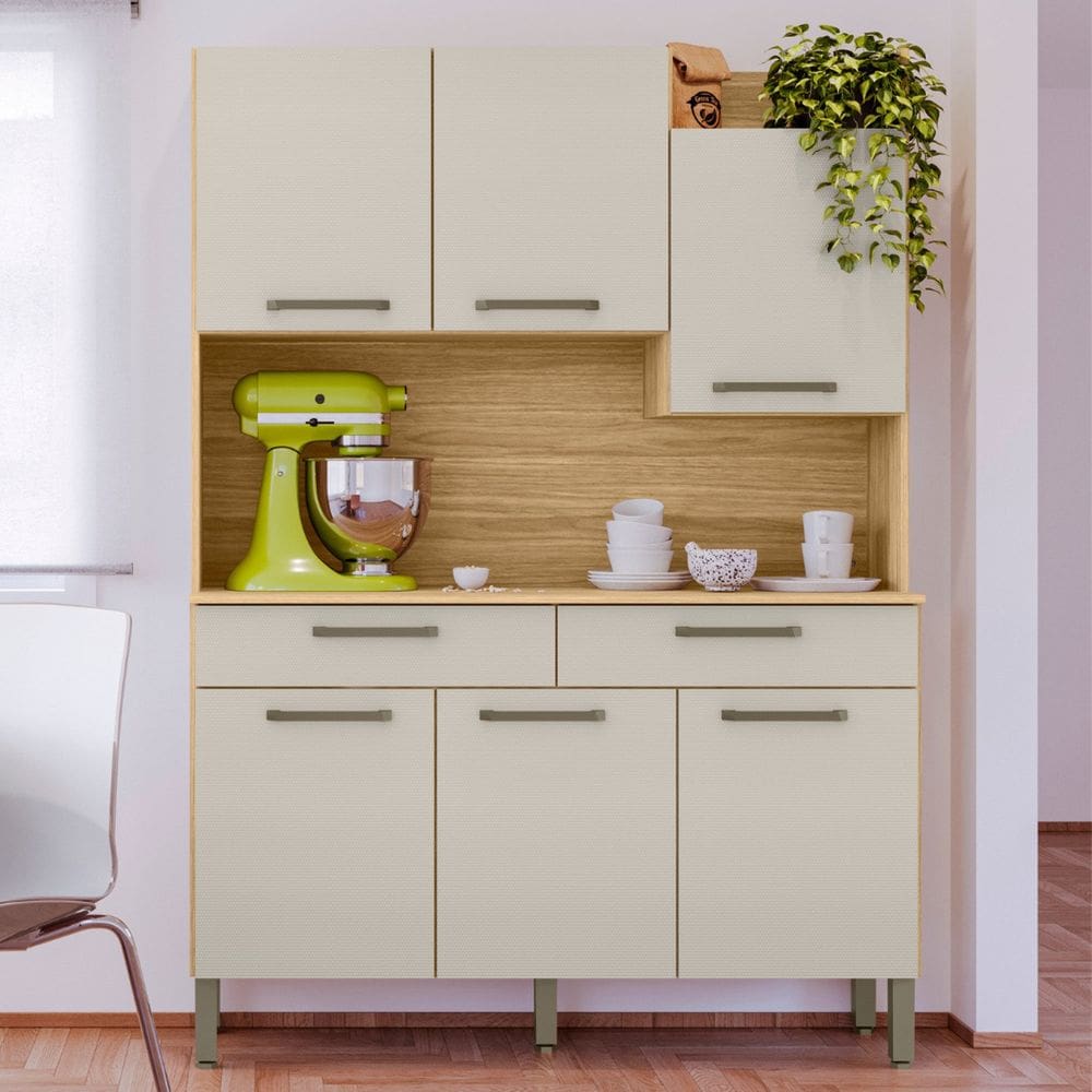 Armário de Cozinha 6 Portas 2 Gavetas Kit Modena Freijó/Soft