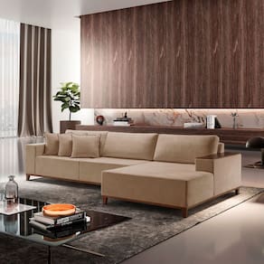 Sofá com Chaise 4 Lugares Linho 270 Cm Grécia Cinza