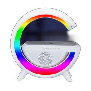 Luminária De Mesa Rgb Bluetooth Com Som Carregador Indução