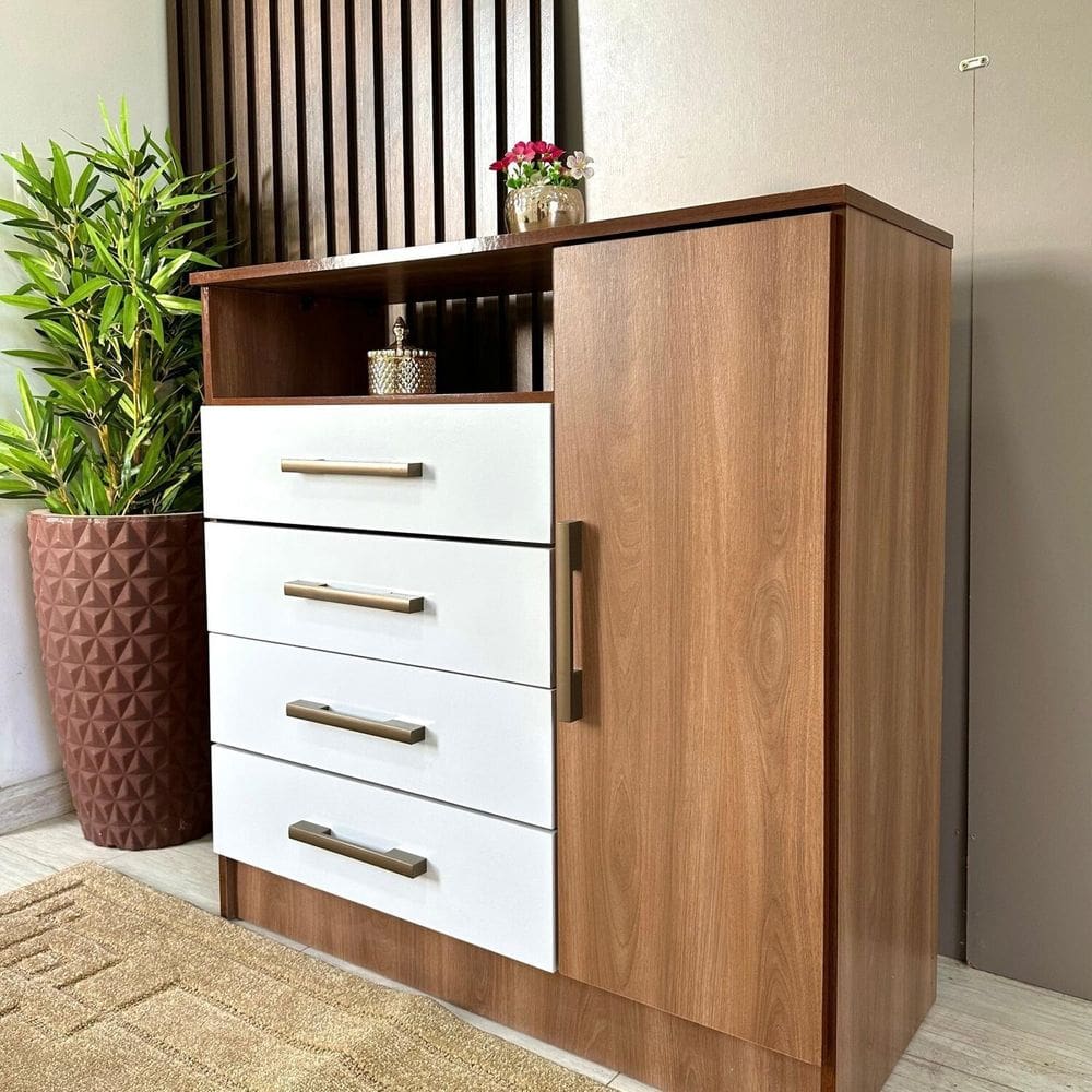Cômoda 4 Gavetas 1 Porta e Nicho Branco