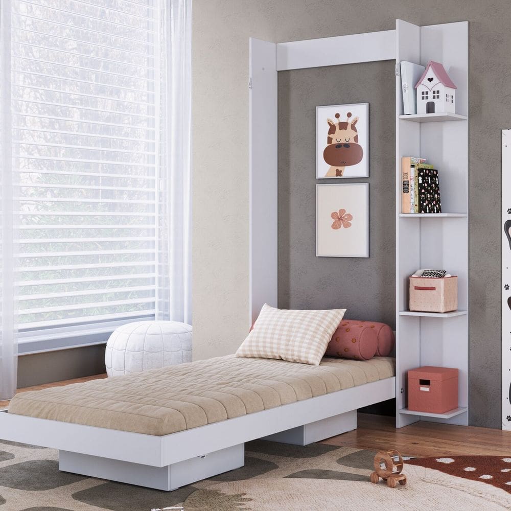 Cama Solteiro Articulável Vertical com Estante 80 Vancouver Branco