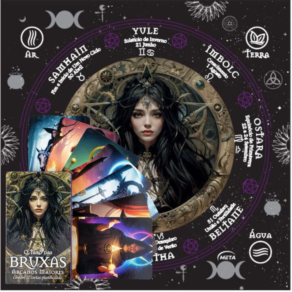 Kit Tarô Das Bruxas Arcanos Maiores 22 Cartas + Toalha
