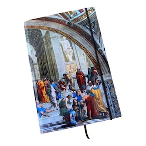 Caderno Sketchbook Grande Capa Escola De Atenas Rafael Sanzio 21x14cm Miolo Com Pauta Para Escrever